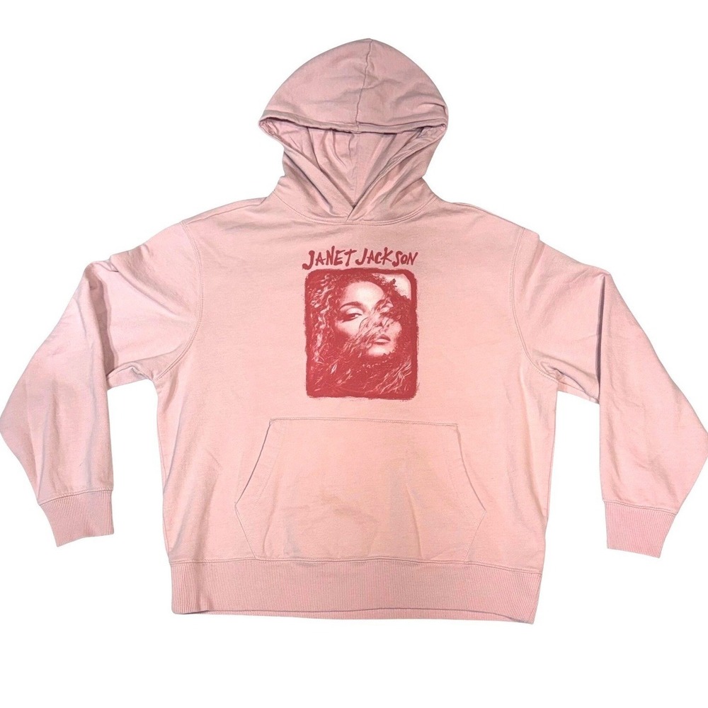 Janet Jackson Graphic Portrait Hoodie Womens Size Medium Cotton‎ Blend Pink